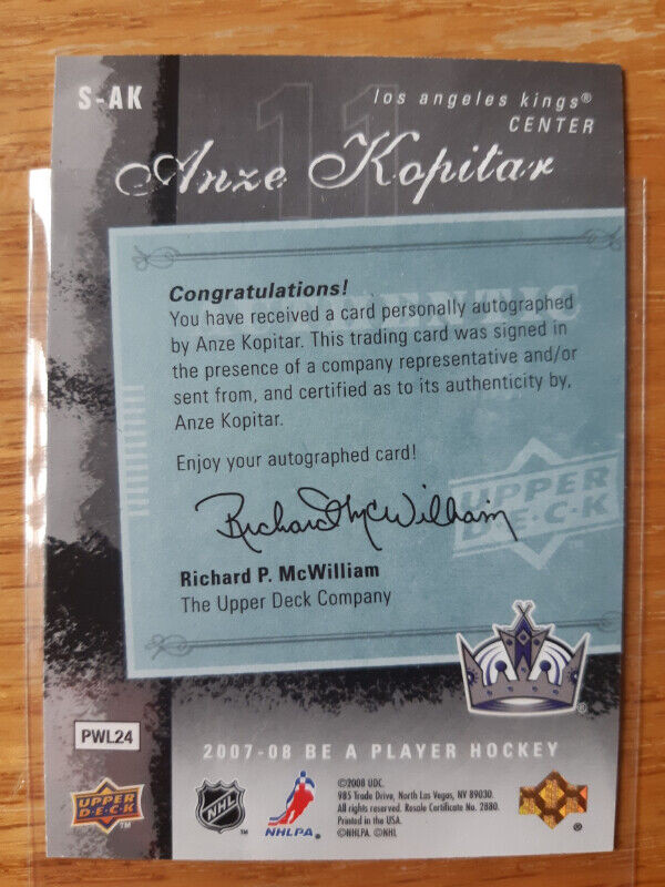 2007-08 BE A PLAYER SIGNATURES ANZE KOPITAR AUTO LA KINGS in Arts & Collectibles in St. Catharines - Image 3