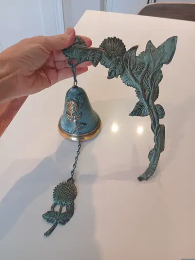 Wall Mount Sunflower Solid Brass Garden Bell Verdigris Finish, View more