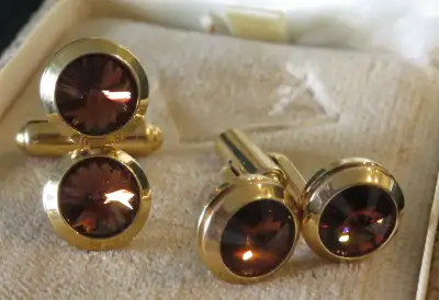 1. Vintage Gold Tone Senator Double Topaz Rhinestone Cufflinks Production at the G.Sherman & Company...