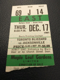 1980-1981 NASL indoor Toronto Blizzard vs New York Cosmos ticket