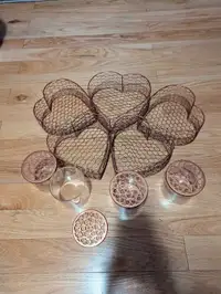 Copper bronze heart baskets & candle holder decor