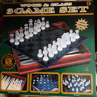 Brand New Game - Limited Edition Wood & Glass 3 Game Set - Chess