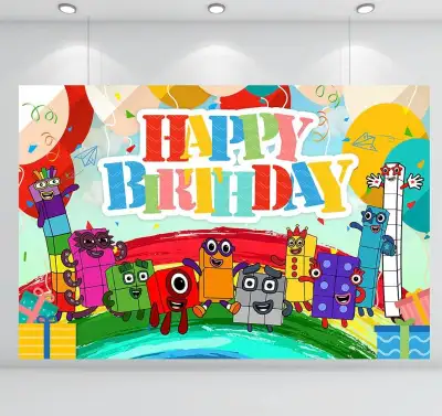 Numberblocks Birthday Backdrop Decoration-Happy Birthday Supplies Numberblocks Theme Birthday Backgr...