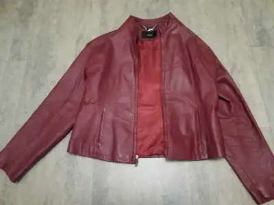 women's Maroon Leather Jacket XL, View more