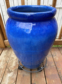Big Cobalt Blue Glazed Ceramic Planter Flower Pot