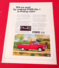ORIGINAL 1966 FORD PICKUP TRUCK WINTAGE AD - RETRO CLASSIC 60S