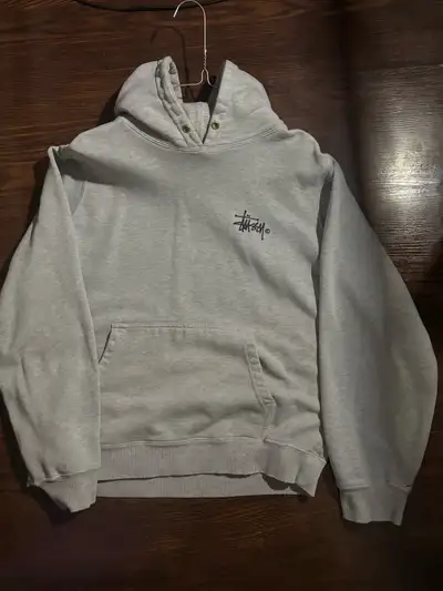 Vintage Stüssy Stock Logo Pullover Hoodie Heather Grey - Size M, View more