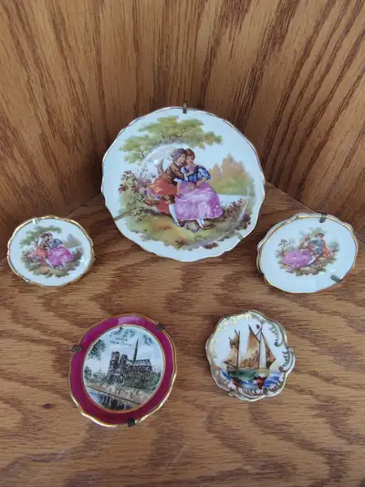 Limoges France Porcelain, Brooch, Mini Plates, Cobalt Blue etc, View more