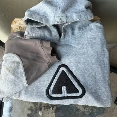 Two tone grays Distressed hoodie, minor bleach stains & holes near the cuffs. Size XL Length: 27inch...