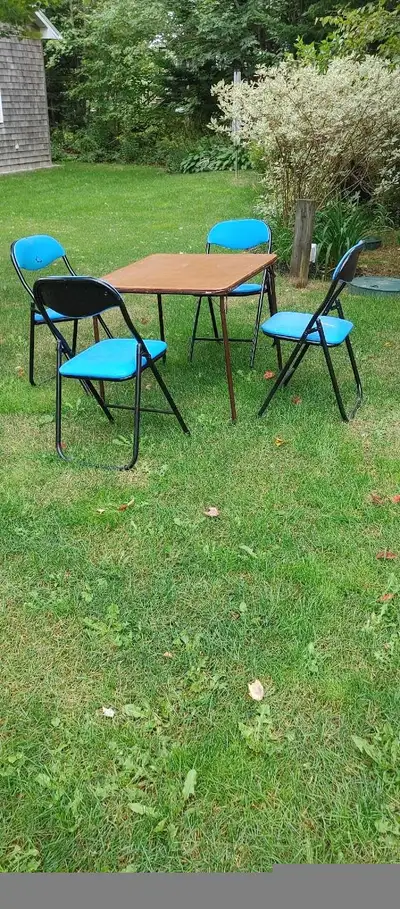 card table with 4 metal folding chairs, View more