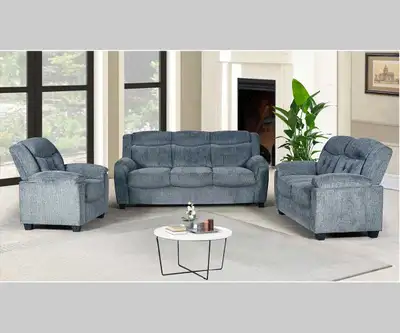 Dark Grey Chenille Tufted 3 Piece Sofa Set - Like New, View more