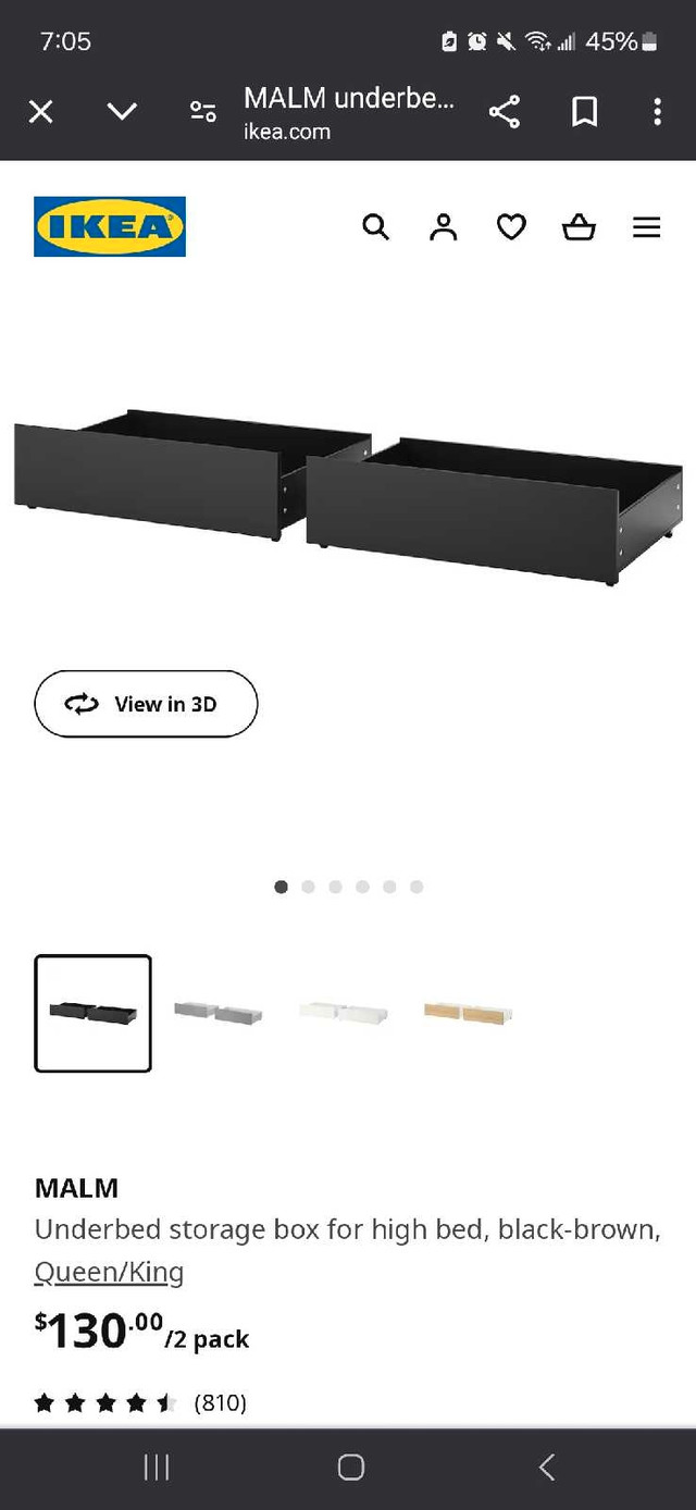 BLACK Malm QUEEN/KING underbed storage drawers with wheels in Beds & Mattresses in Oshawa / Durham Region