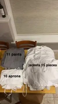 Restaurant Chefs Jacket, pants, and aprons