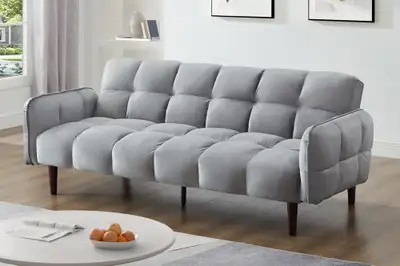 SOFA BED IN PLUSH VELVET FABRIC WITH THICK PILLOW ARMS., View more