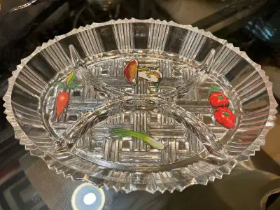 Glass Divided Serving Dish with Vegetable Graphics, View more