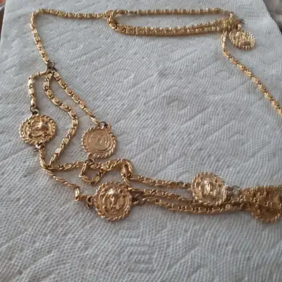 18k gold plated over silver waist vintage chain 47in, View more