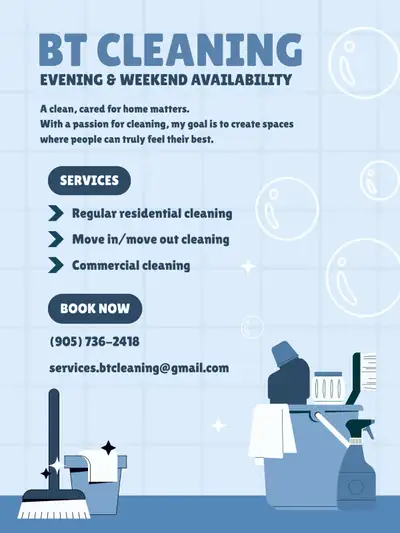 BT Cleaning is owner operated, and insured, with 5+ years of commercial cleaning experience providin...