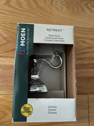 New moen towel ring and robe hook in chrome sealed pkg, View more