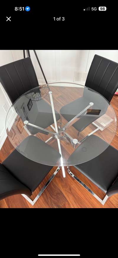 4 seat glass dining table., View more