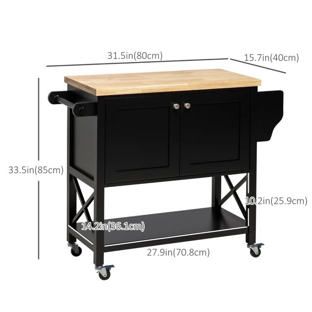 Rolling Kitchen Island Cart with Rubber Wood Top in Kitchen & Dining Wares in Markham / York Region - Image 4