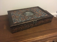 Wonderful Large Faux Wood Jewellery Trinket Storage BOX FABRIC
