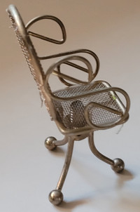Vintage Rare Miniature Brass Metal Mesh Dollhouse Office Chair