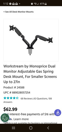 New Dual Monitor Gas Spring Mount