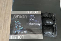 Aktion inline Roller skates Size: 12 with protective gear.