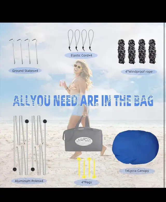 UMARDOO Family Beach Tent Sun Shade Canopy 10×9FT with 4 Aluminu in Patio & Garden Furniture in Hamilton - Image 7