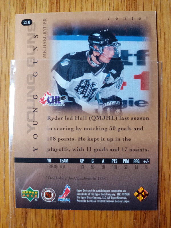 2000-01 Upper Deck Michael Ryder Young Guns Rookie Canadiens in Arts & Collectibles in St. Catharines - Image 3