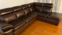 L-shape brown genuine leather couch 