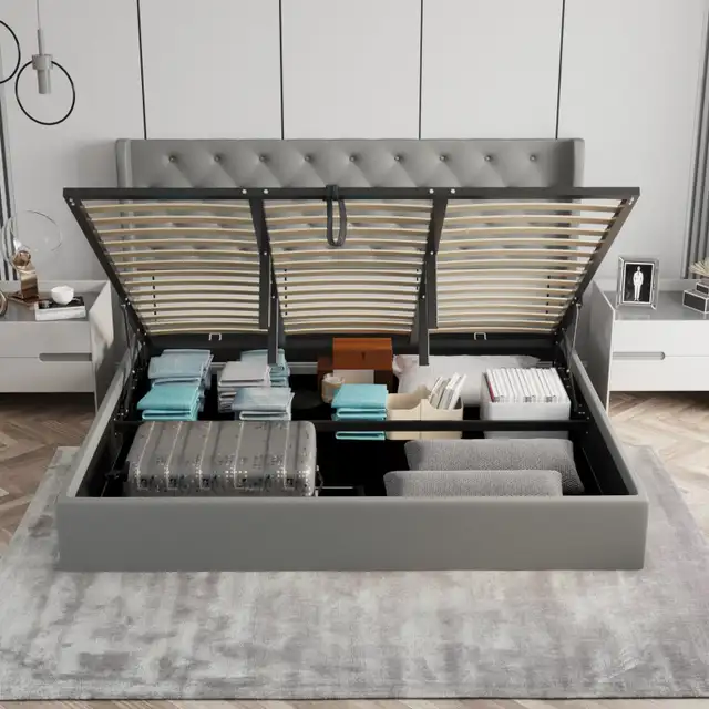 King Bed Frames with Upholstered Headboard, No Box Spring Needed64520010538499123