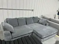 Cream or grey fabric sectional reversible chaise