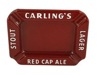 Carling's Stout Lager Red Cap Ale Burgundy Enamel Metal Ashtray