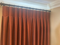 2 sets of custom made inverted box pleat drapes with rods