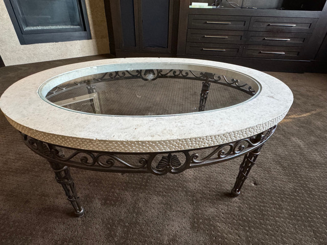 Wrought Iron, marble glass coffee table in Coffee Tables in Calgary - Image 2