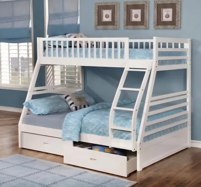 Modern White Twin Over Twin Bunk Bed with Storage Drawers in Beds & Mattresses in Oakville / Halton Region - Image 2