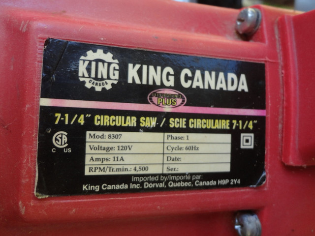 King Canada #8307  11 Amp  7 1/4" Circular Saw works Great!! in Power Tools in Kitchener / Waterloo - Image 3