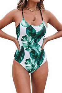 BNWT CUPSHE TROPICAL LEAF LACE UP BACK SWIMSUIT