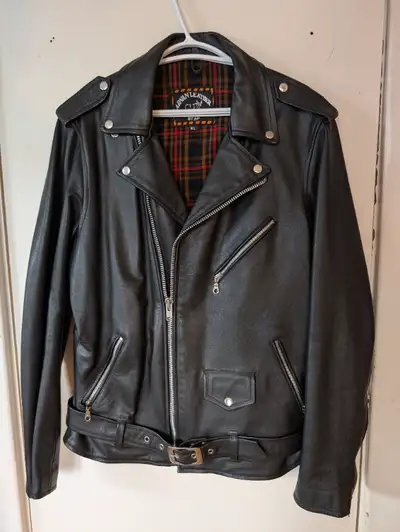 Men's Black Leather Motorcycle Jacket - Size XL, View more