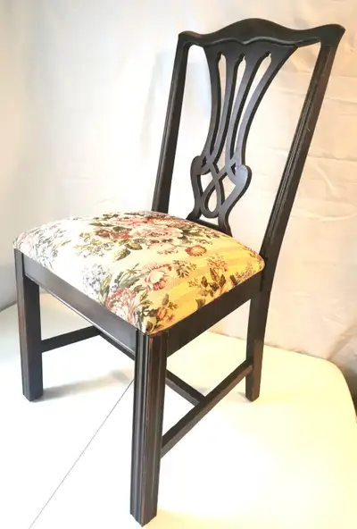 Vintage Hardwood Dining Chair with Floral Upholstered Seat, View more