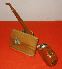 Vintage Wooden Cigarette Case Holder & Fancy Pipe - Pipe New-