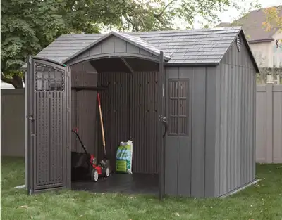 *NEW IN BOX* LIFETIME OUTDOOR SHED 10X8 DOUBLE DOORS REQUIRES A LARGE VEHICLE TWO 8 FEET BOXES AND E...