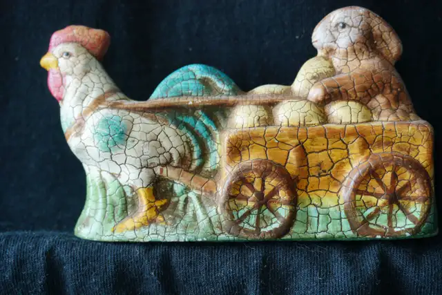 Edelweiss rabbit chicken rooster carriage Easter figurine statue in Arts & Collectibles in Victoria - Image 3