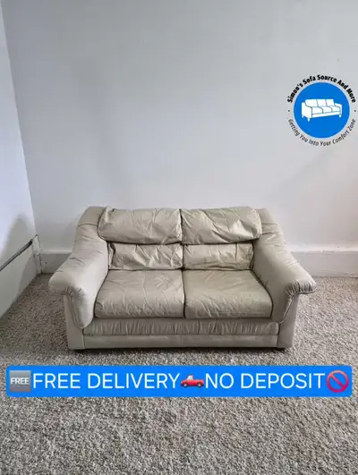 FREE DELIVERY Beautiful Real Cream Leather 2 Seater Sofa / Couch, View more