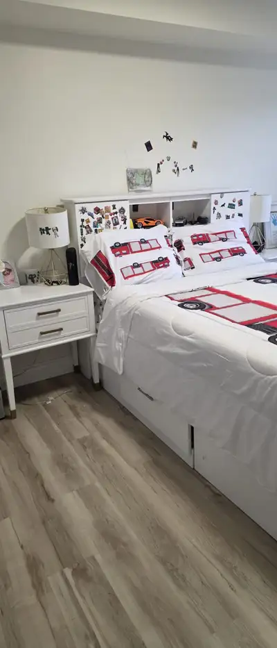 White Kids / Twin Storage Bed Frame with Bookshelf Headboard, View more
