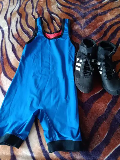 Wrestling singlet and wrestling shoes, View more