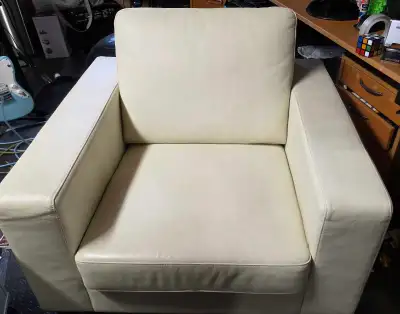 Pair : Off-White Leather Club Chairs, View more