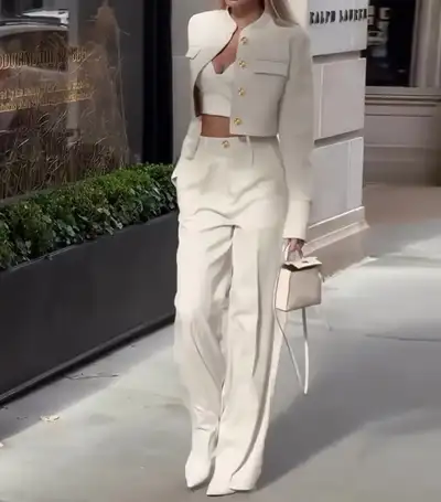 New Women's Cream Blazer and Pants Set, View more