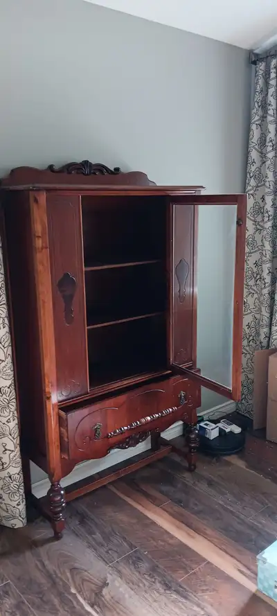 Vintage Wooden Hutch with Glass Door, View more